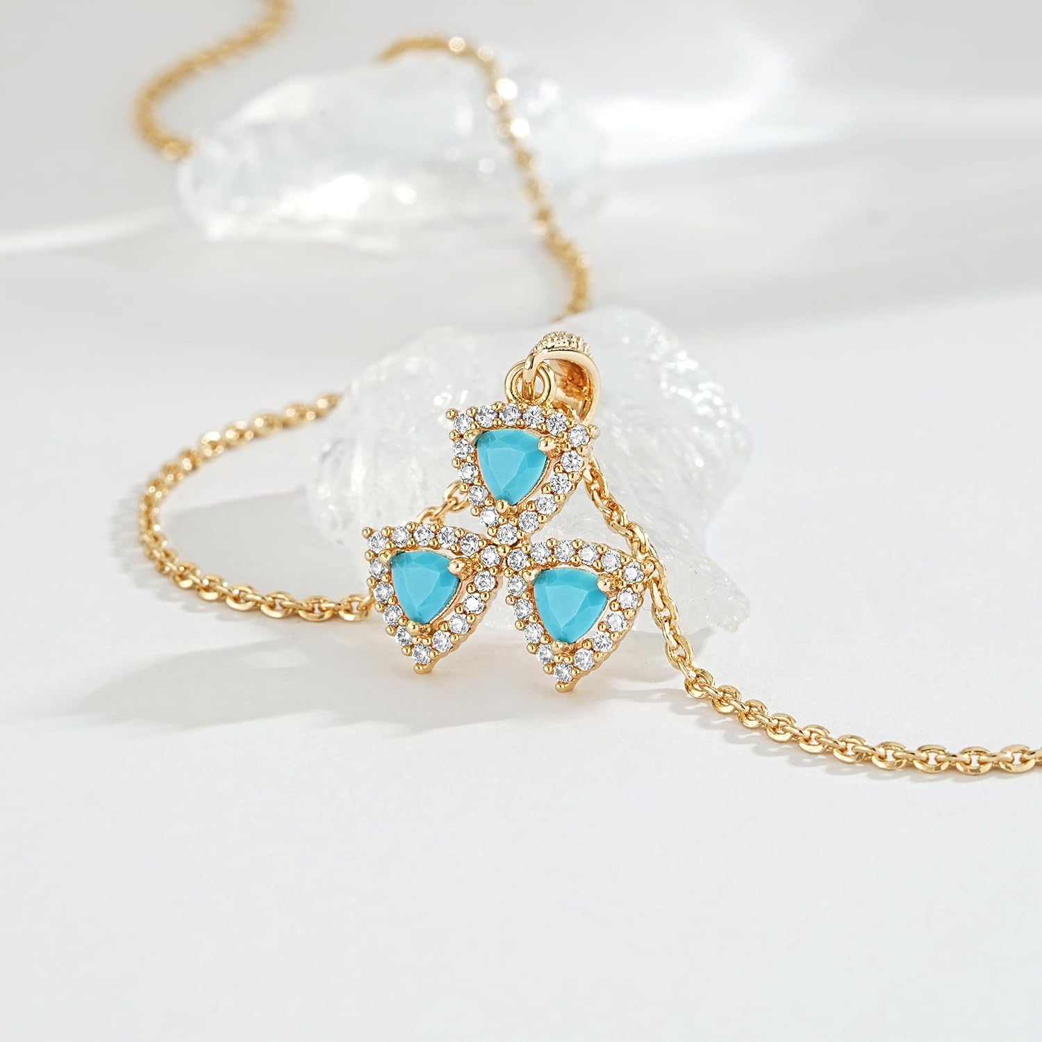 Fettero Gold Necklace for Women, Dainty 14K Gold Plated Turquoise Necklace Jewelry Charm Moon Circle Heart Beadeds Pendant Necklaces for Women Gift - Image 4