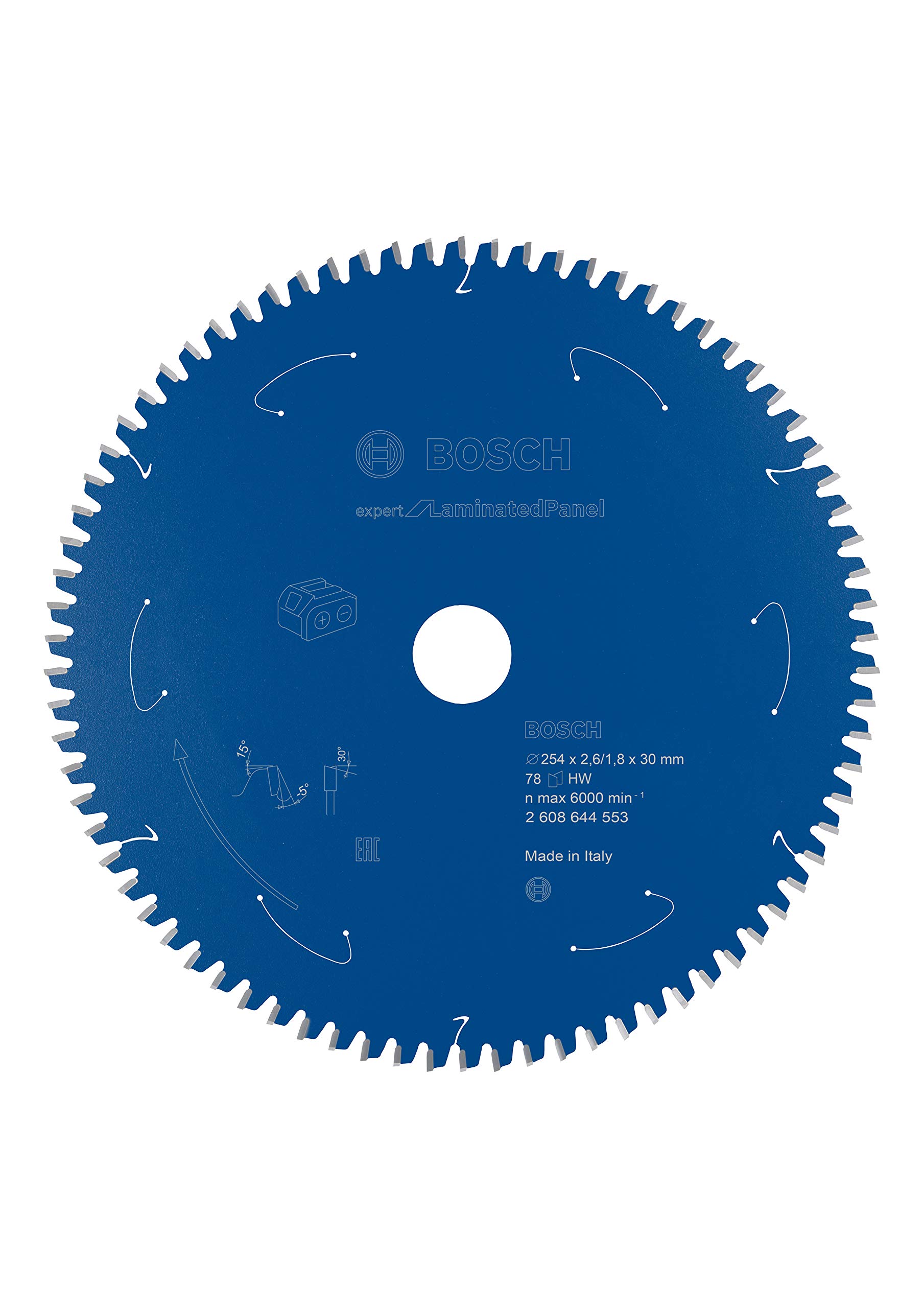 Bosch 1x Kreissägeblatt Expert for Laminated Panel (Spanplatten, Sägeblatt Ø 254 x 30 x 2,6 mm, 78 Zähne, Professional Zubehör Akku Tischkreissäge)