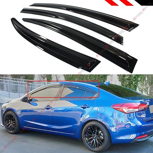 Cuztom Tuning Visera de ventana de humo con forma ondulada 3D, deflectores de protección contra la lluvia compatibles con Kia Forte 2014-2018 sedán