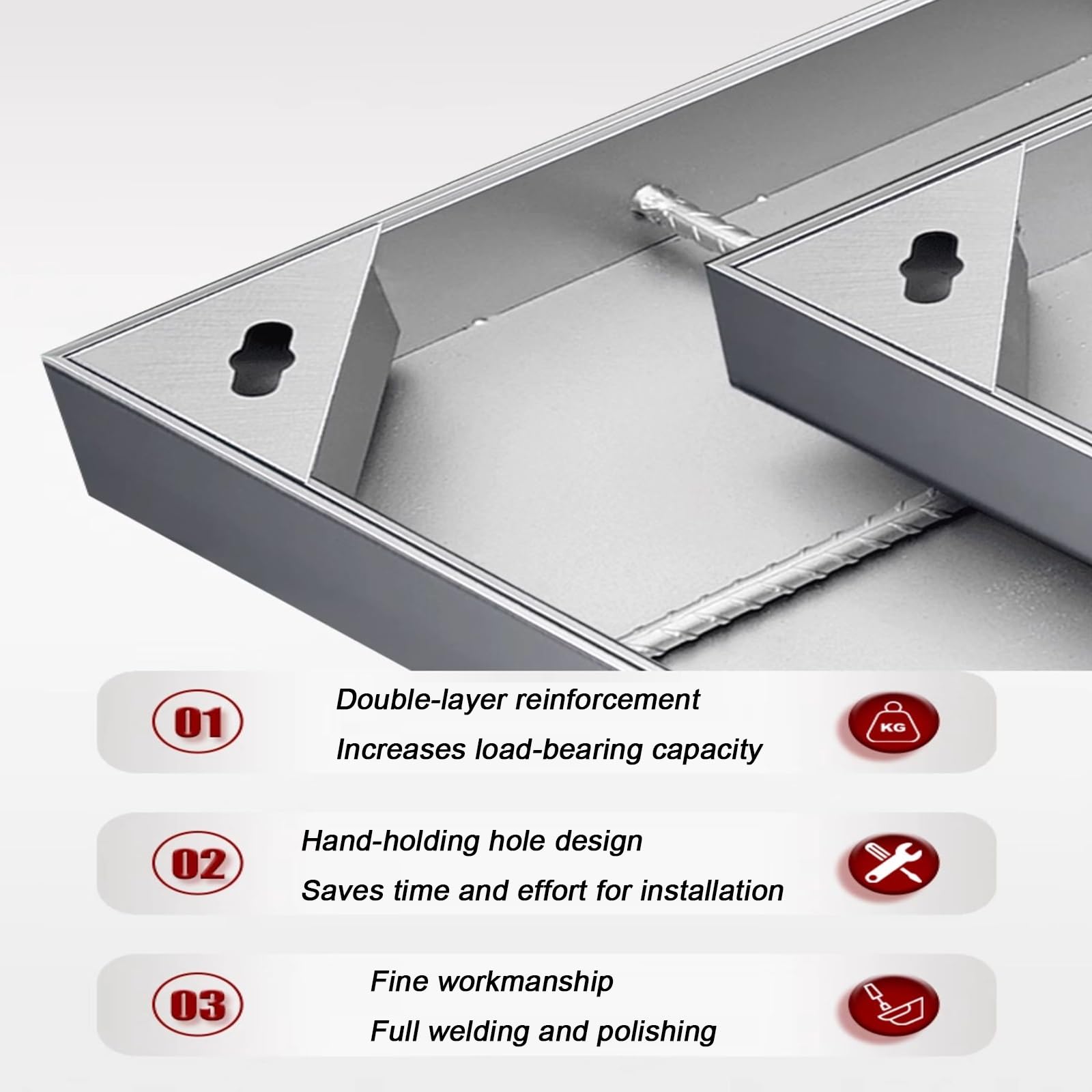 Coperchio e Telaio Invisibili in Acciaio Inox per pozzetto di ispezione, Quadrato 50x50 cm, per Prato Esterno, Fossa settica e vialetto (profondità 8 cm)
