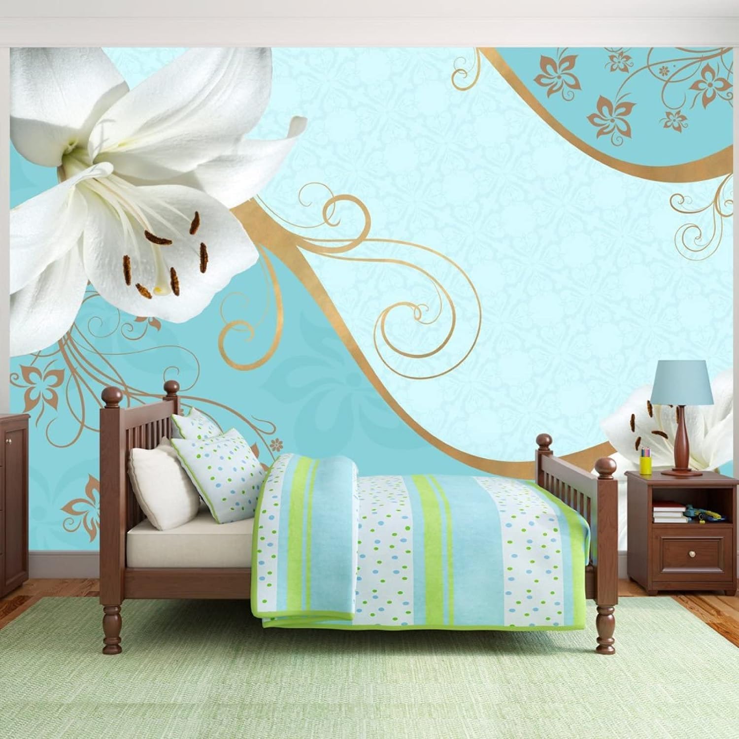 Papier peint fleurs 3D intissé auto-adhésif pour salon