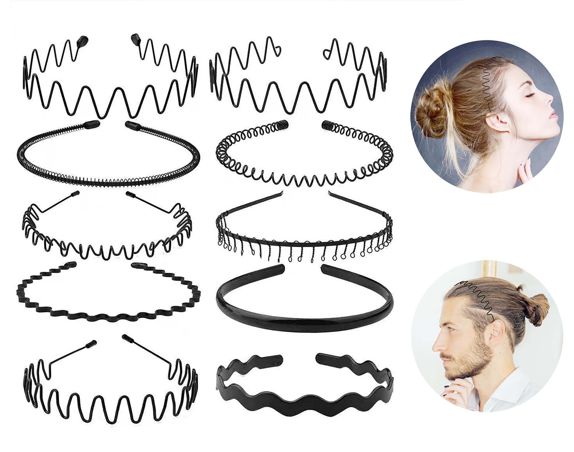 KELUBATU Metall Haarband für Männer, Schwarz Elastisches Stirnband für Outdoor Sport