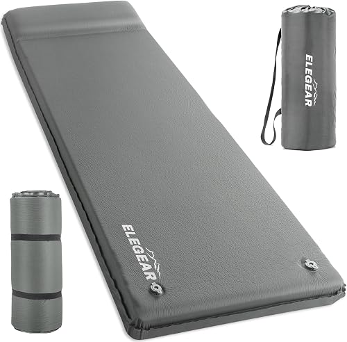 Elegear Self Inflating Sleeping Pad, 3.1" Ultra-Thick Memory Foam Camping Pad with Pillow Fast Inflating in 20s Insulated Camping Mattress Pad 4-Season Camp Sleeping Mat for Camping/Travel/Car/Tent