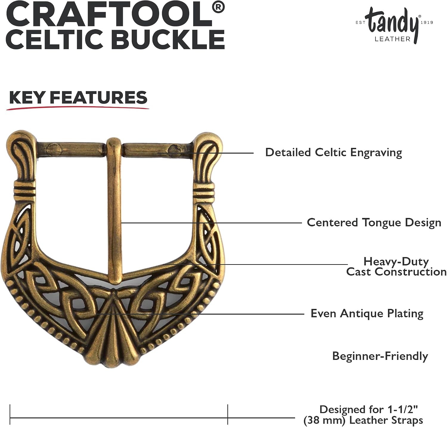 Tandy Leather Celtic Belt Buckle for Custom Leather Belts - Decorative Metal Hardware for DIY Leathercraft Projects image 3