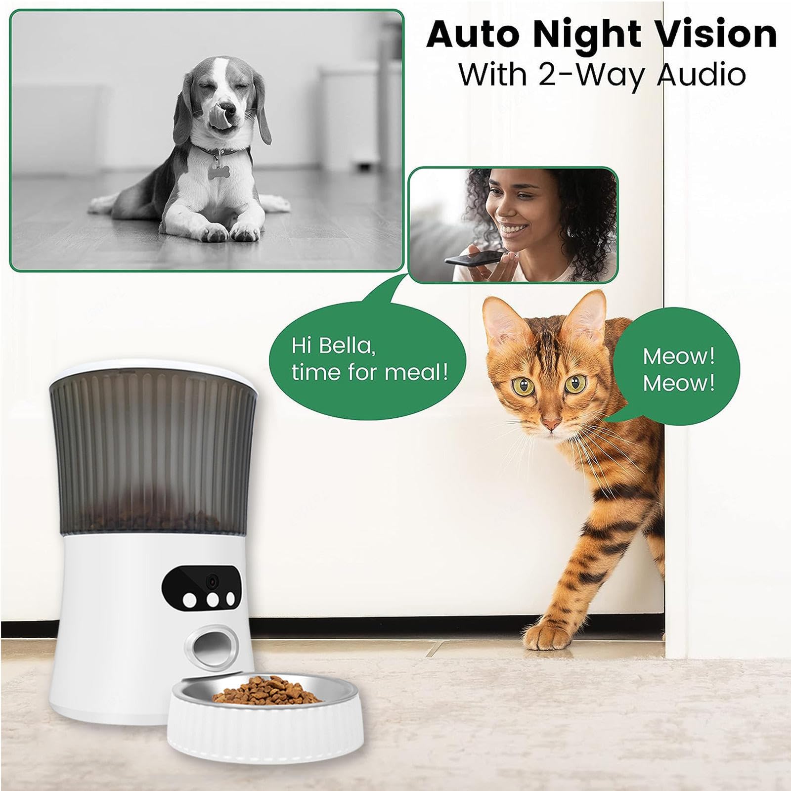 Comedero Gato Automatico WiFi, 6L con Cámara 1080P, 2.4G WiFi con App Video Audio Visión Nocturna Comedero Automatico Perros, Comedero Gato Automatico