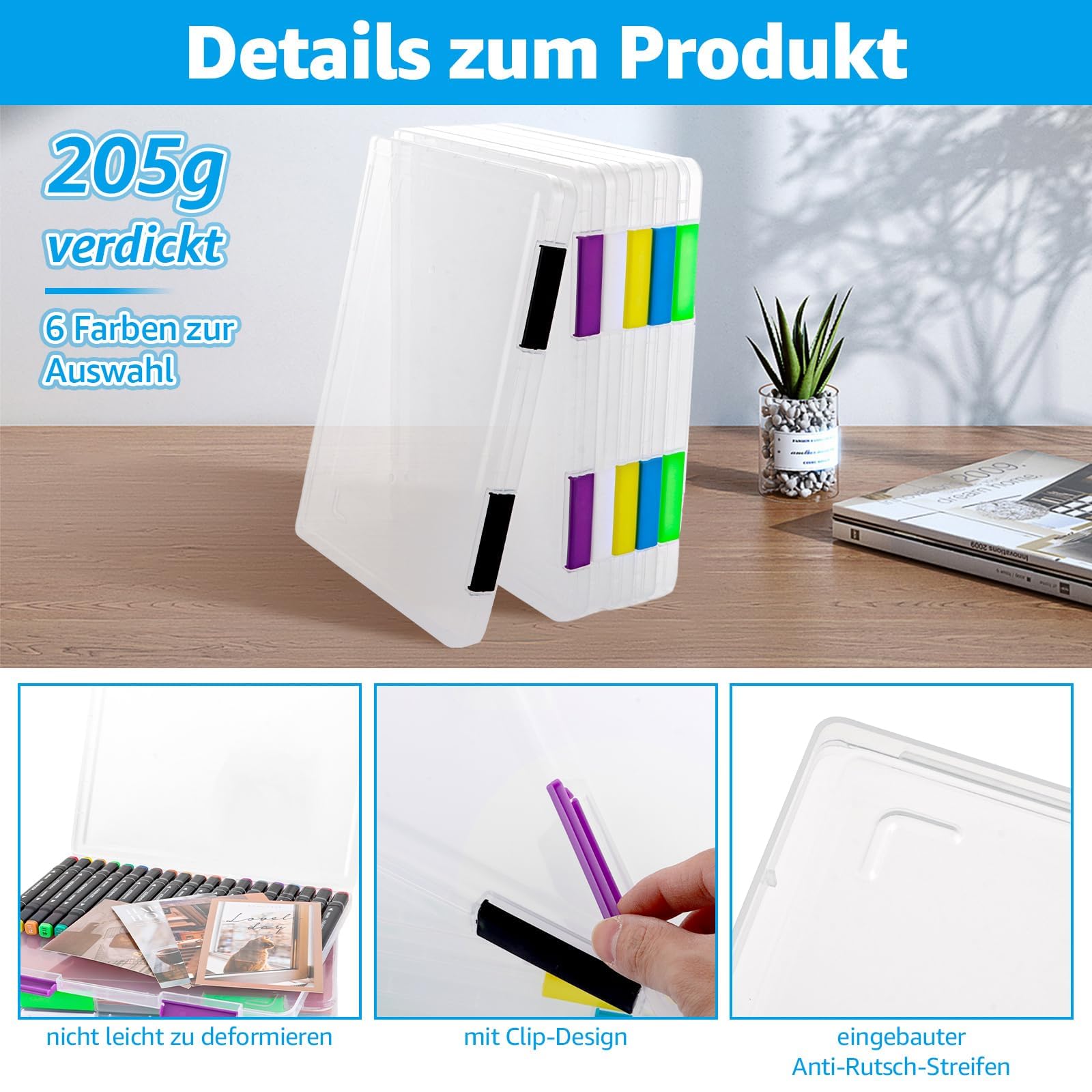 YOUNTHYE Dokumentenbox A4 6 Stück Zuverlässig Archivbox A4 Kunststoff Papier Organizer mit Druckverschluss Hochwertig Projektbox für Büro Schule 31x23x2 cm 6 Farben
