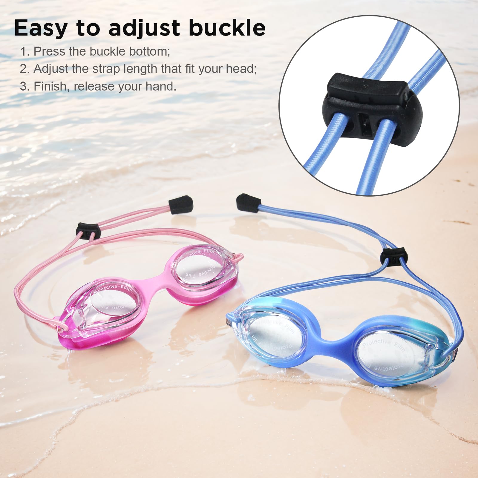 Kinder-Schwimmbrille, 2 Stück, vollständiger Schutz, kein Auslaufen, Anti-Beschlag, Alter 3–14 Jahre