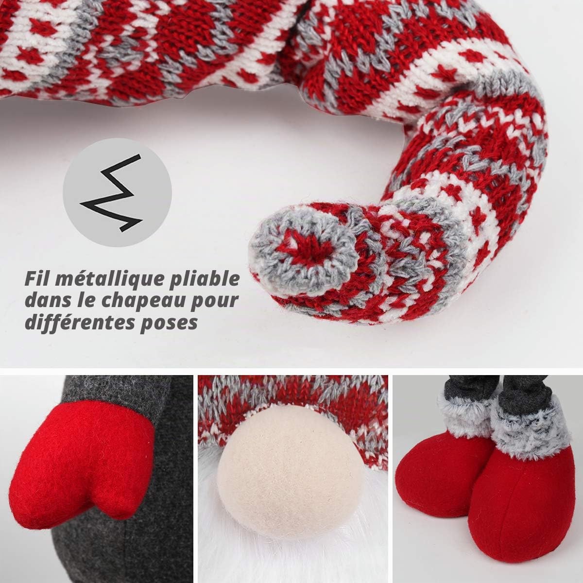 D-FantiX Grand nain de Noël debout - 101,6 cm - Suédois Tomte - Peluche avec jambes à ressort rétractables - Chapeau tricoté - Décorations de Noël scandinaves - Décoration de maison