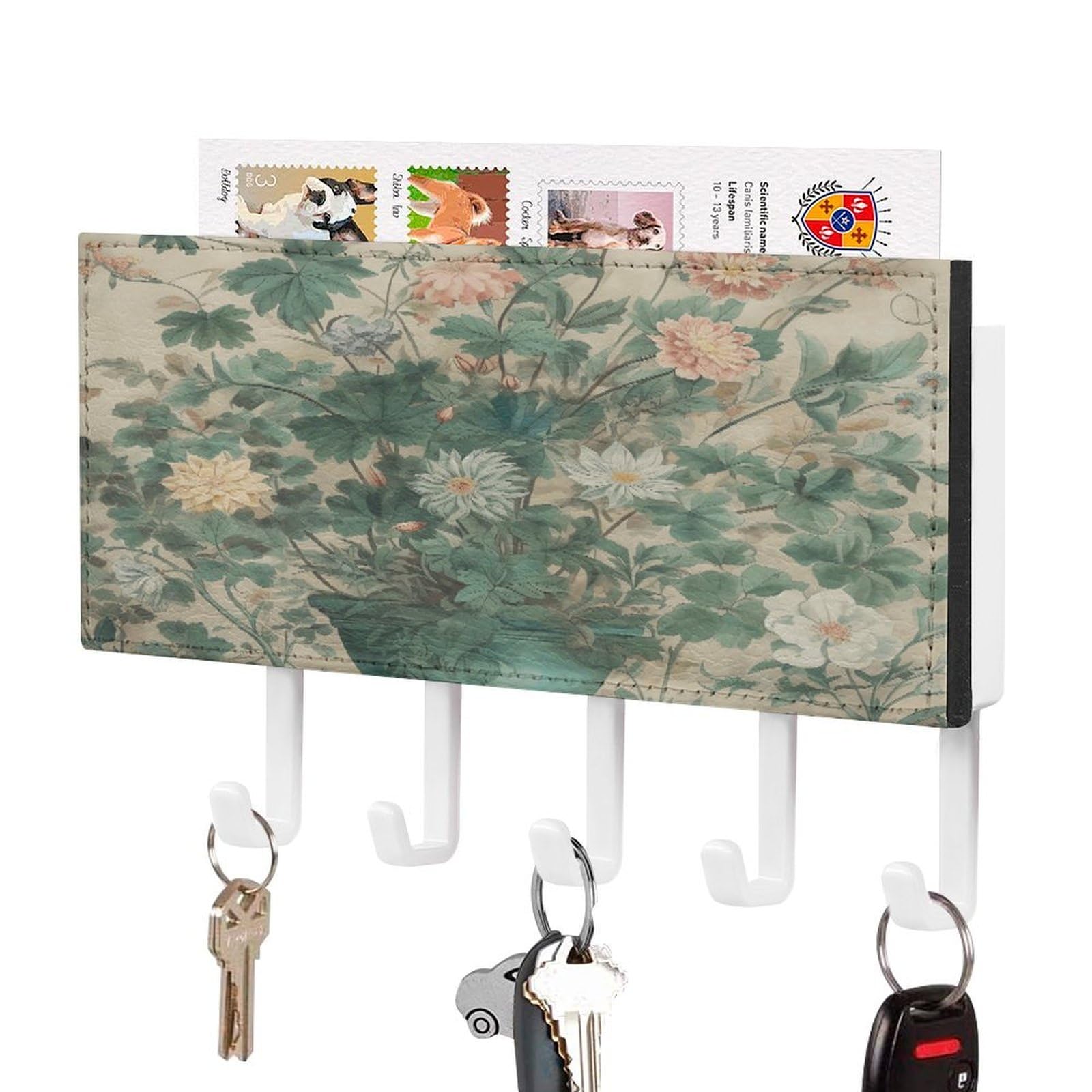Cuelgajaves de pared con estante y 5 ganchos para llaves y cartas estilo granja