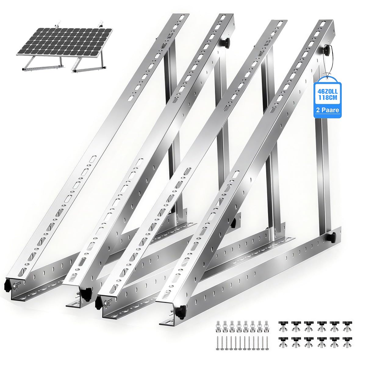 2 set di supporti per pannello solare, 117 cm, supporto per impianto elettrico da balcone