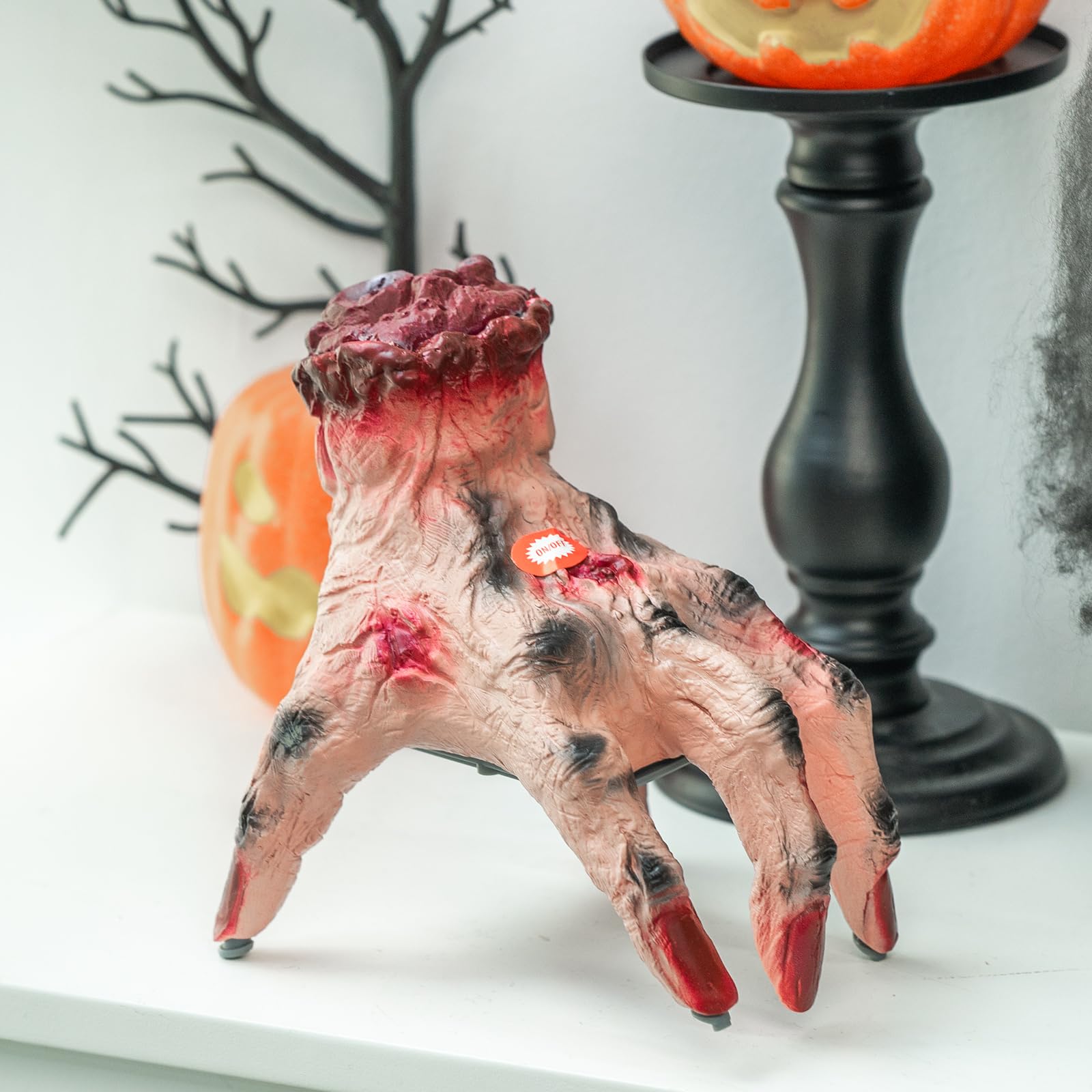 Halloween Decorations Animatronics Crawling Zombie Hand, Fake Crawling Hands Scary Walking Skeleton Fingers Bloody Dead Body Parts Vampire Zombie Party Decorations Halloween Props (Skin Color)