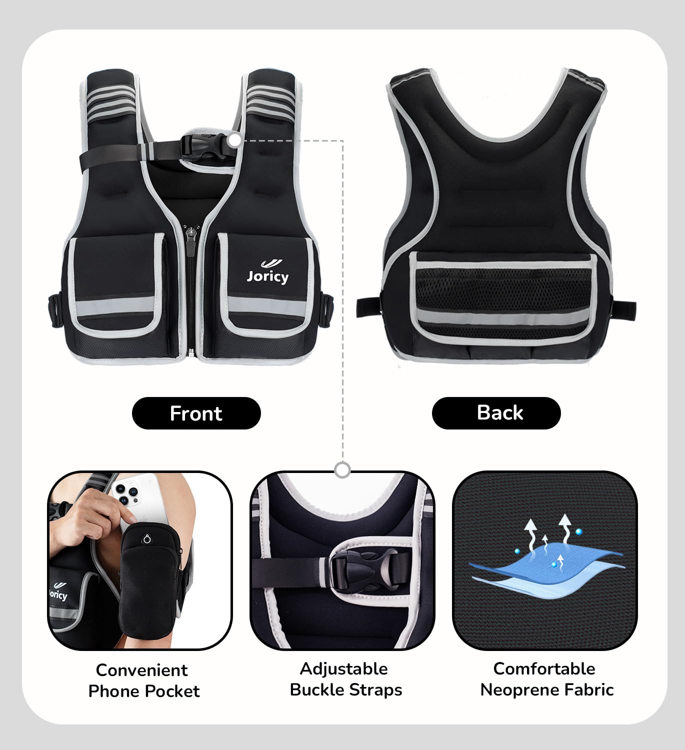 Chaleco con peso ajustable para mujer, 5-12 libras/10-16 libras/17-24 libras/23-30 libras, chaleco de peso con rayas reflectantes, chalecos para correr con cremallera para mujeres y hombres