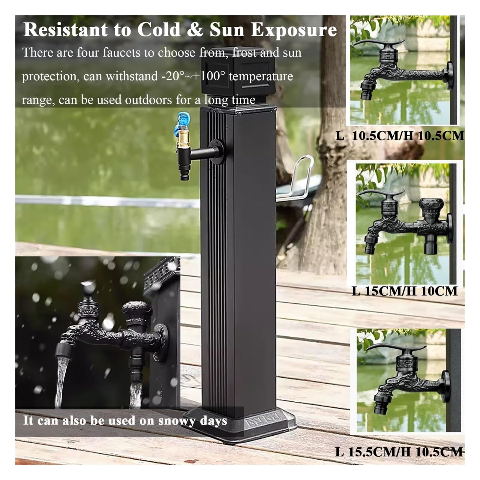 Colonne D'Eau Extérieure Acier Inoxydable - Robinet Double Sortie Antigel, 93cm