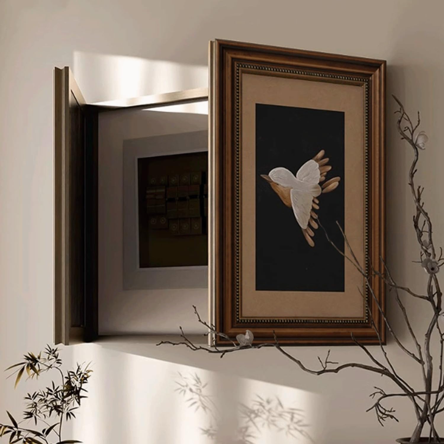 Decorative Cover for Electrical Panels, Hides Electrical Outlets, Keeps Dust Out, Features A Vintage Style Frame, and is Easy to Install, Ideal for Home Use,Brown c,23.6×19.7in
