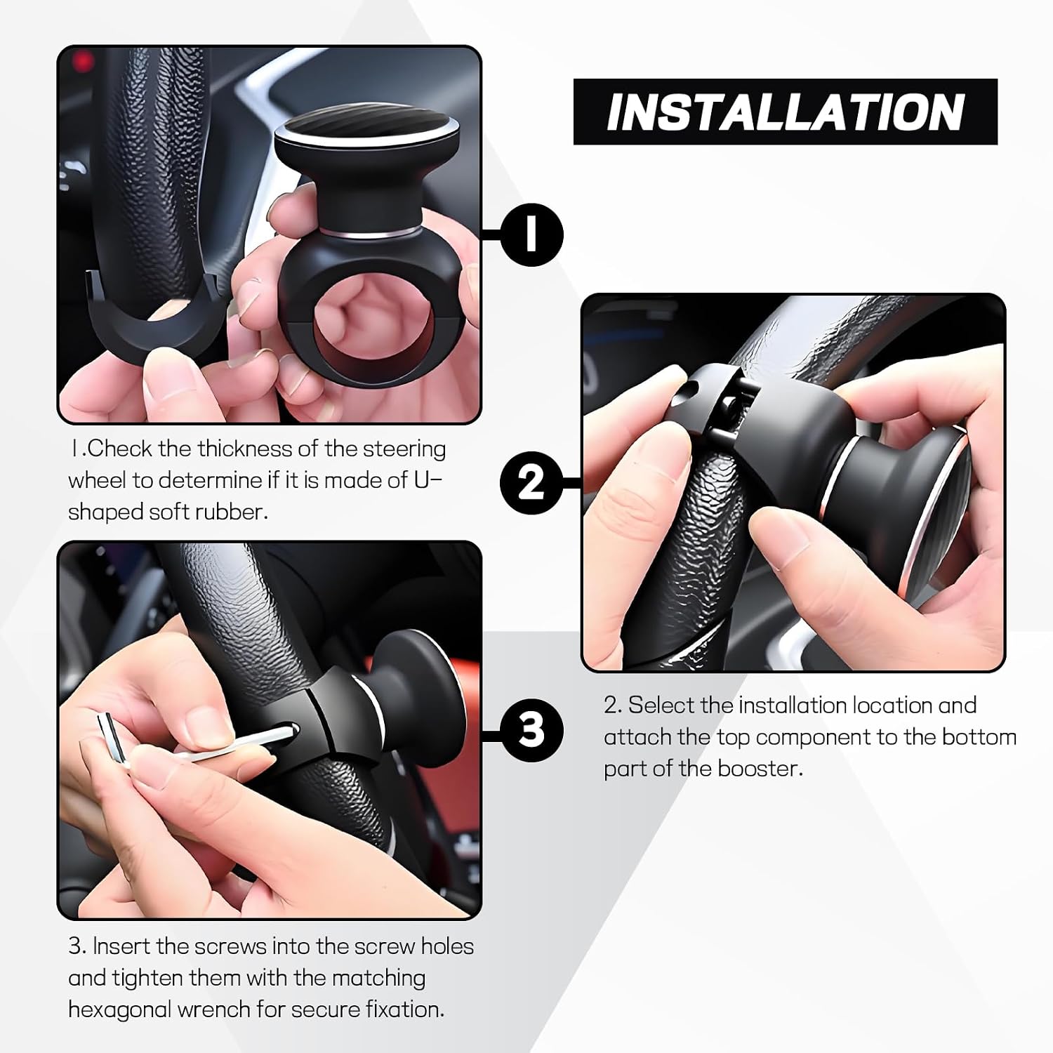 Hovom Car Steering Wheel Knob Spinner, 360 Degrees Rotation Steering Wheel Power Handle for Easy Control, Non-Slip Driving Turning Assist Suicide Knobs Spinner Ball, Universal Car Accessories