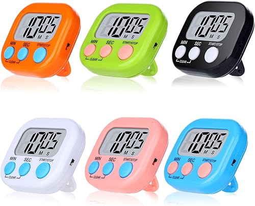 Temporizador de cocina, 6 paquetes de temporizadores digitales para aula, pequeño cronómetro magnético de cuenta regresiva para cocinar, mini alarma