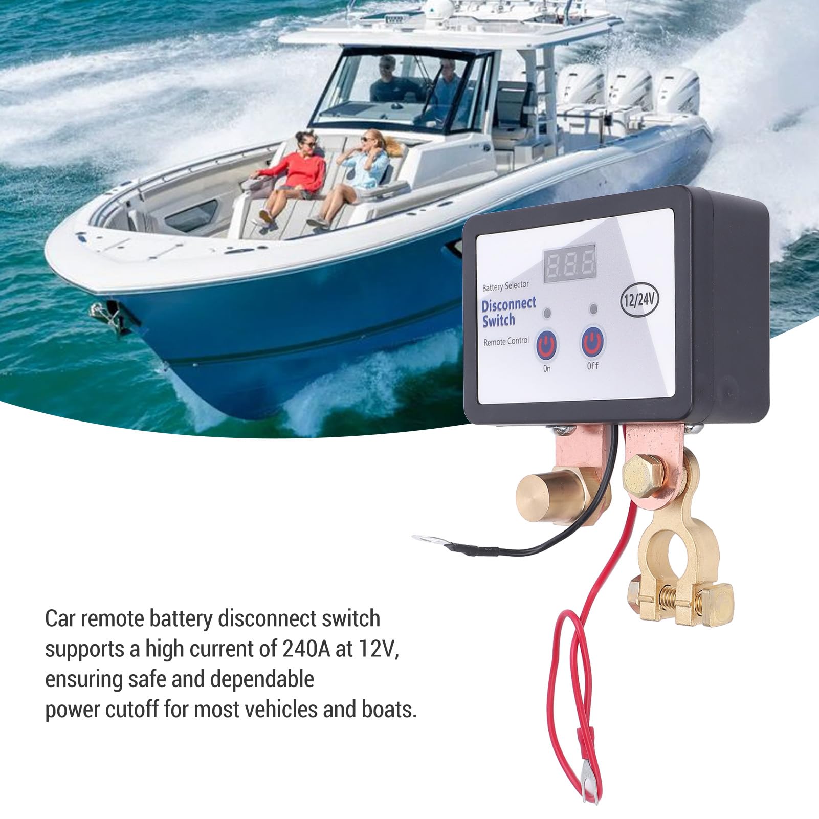 Interrupteur de Déconnexion Batterie 12V 24V 240A avec Télécommande Coupe Circuit Métal ABS pour Voiture Camion Bateau Compatible