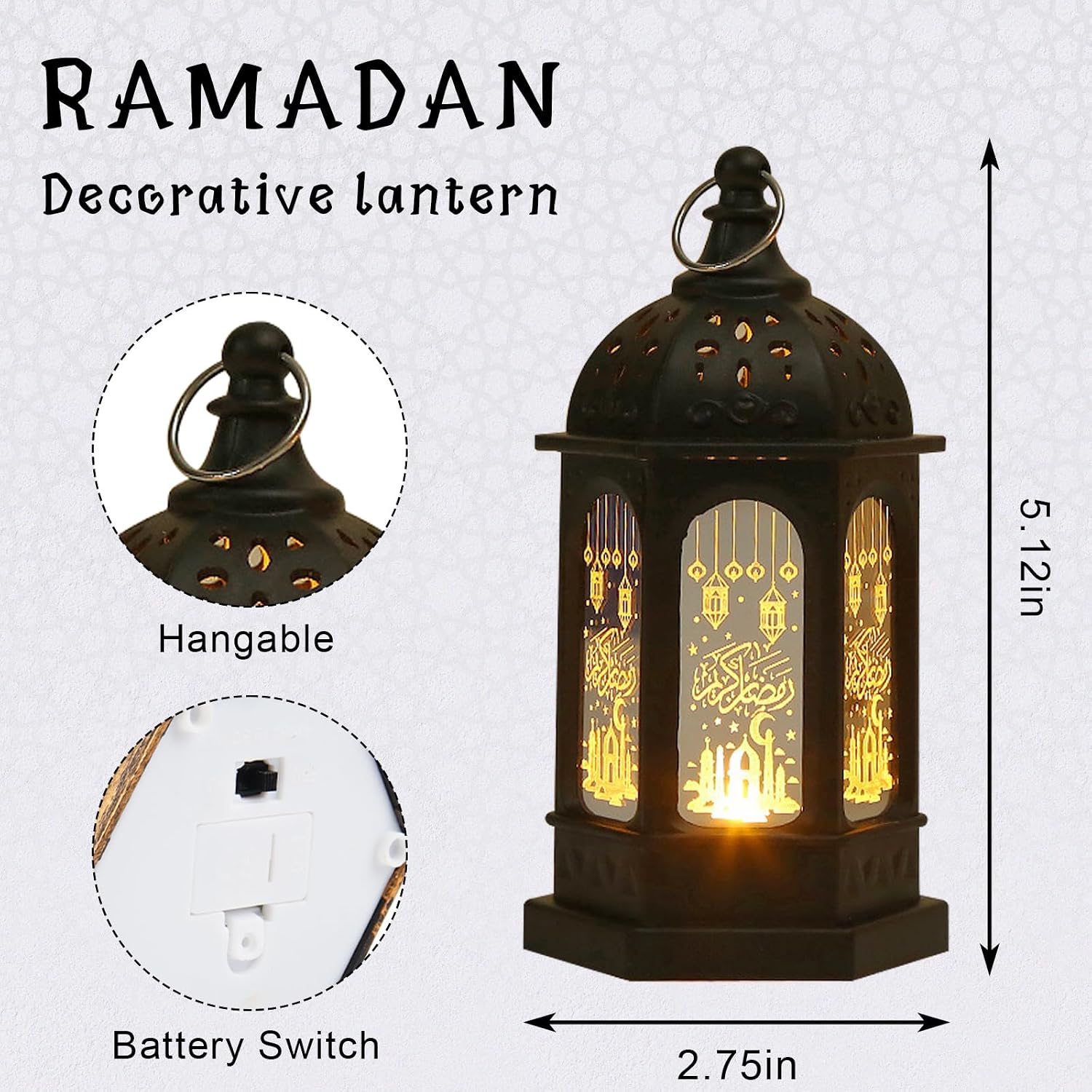 Hying 2 Pieces Ramadan Lanterns Decoration 5.2" Height Retro Hanging Lamp Eid Mubarak Flameless Candle Holder with Transparent Glass Ramadan Gifts Eid Mubarak Lantern for Home Tabletop Decor