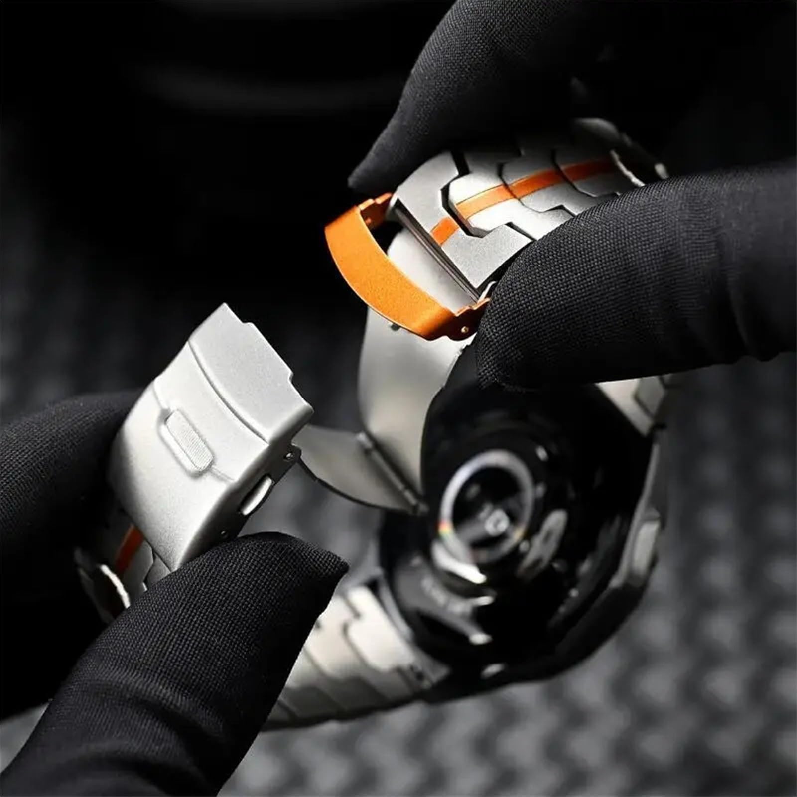 Edelstahl-Uhrenarmband, 20 mm, 22 mm, Metall-Ersatz (silber-orange_22 mm)