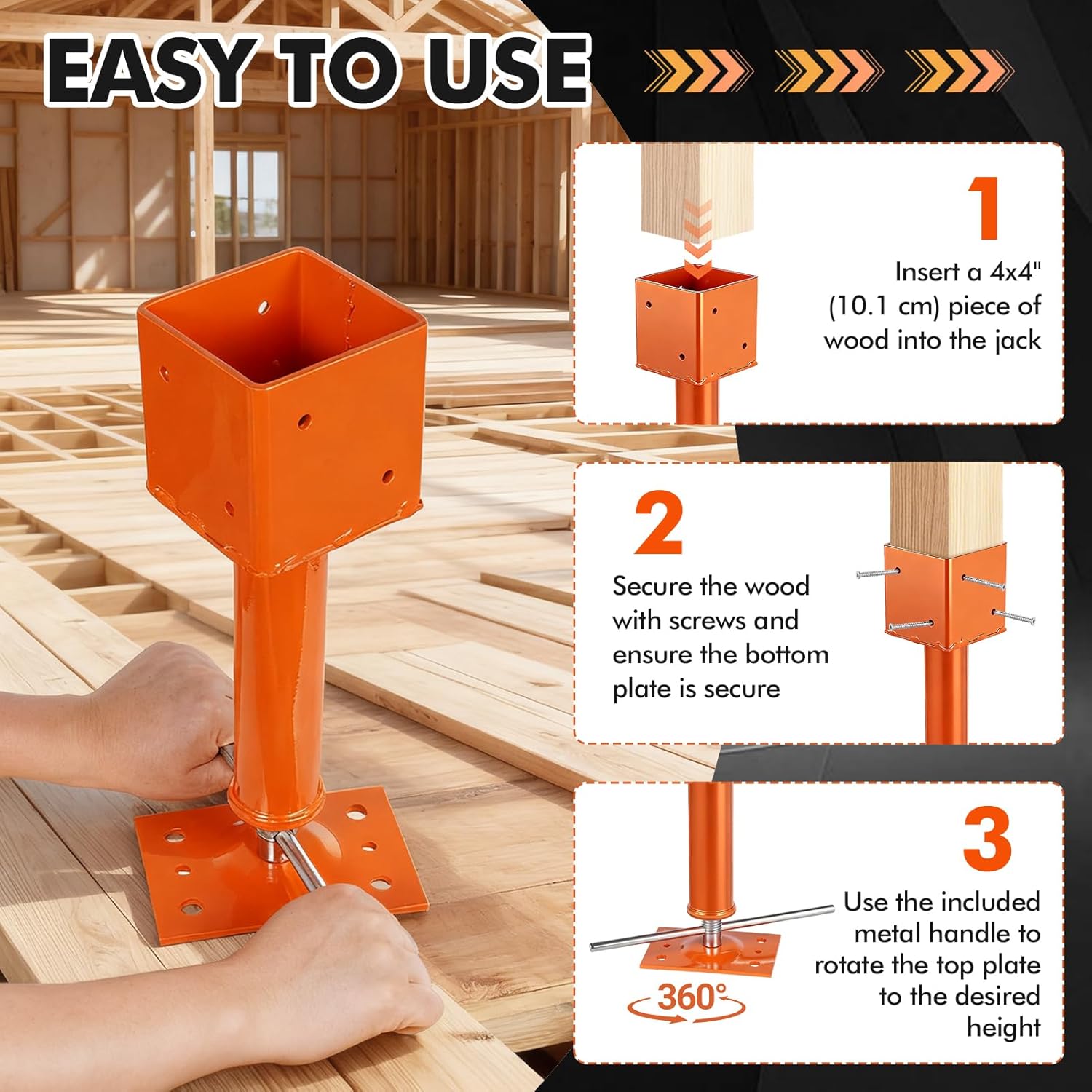 Screw Jack Post,4" x 4" Adjustable House Floor Jacks,13.4"-18.7" Height Range,24000 lbs Max Load Capacity, Temporary House Jack Pole,Lifting Floor Crawlspace Basement Shore Beam (4-PCS)