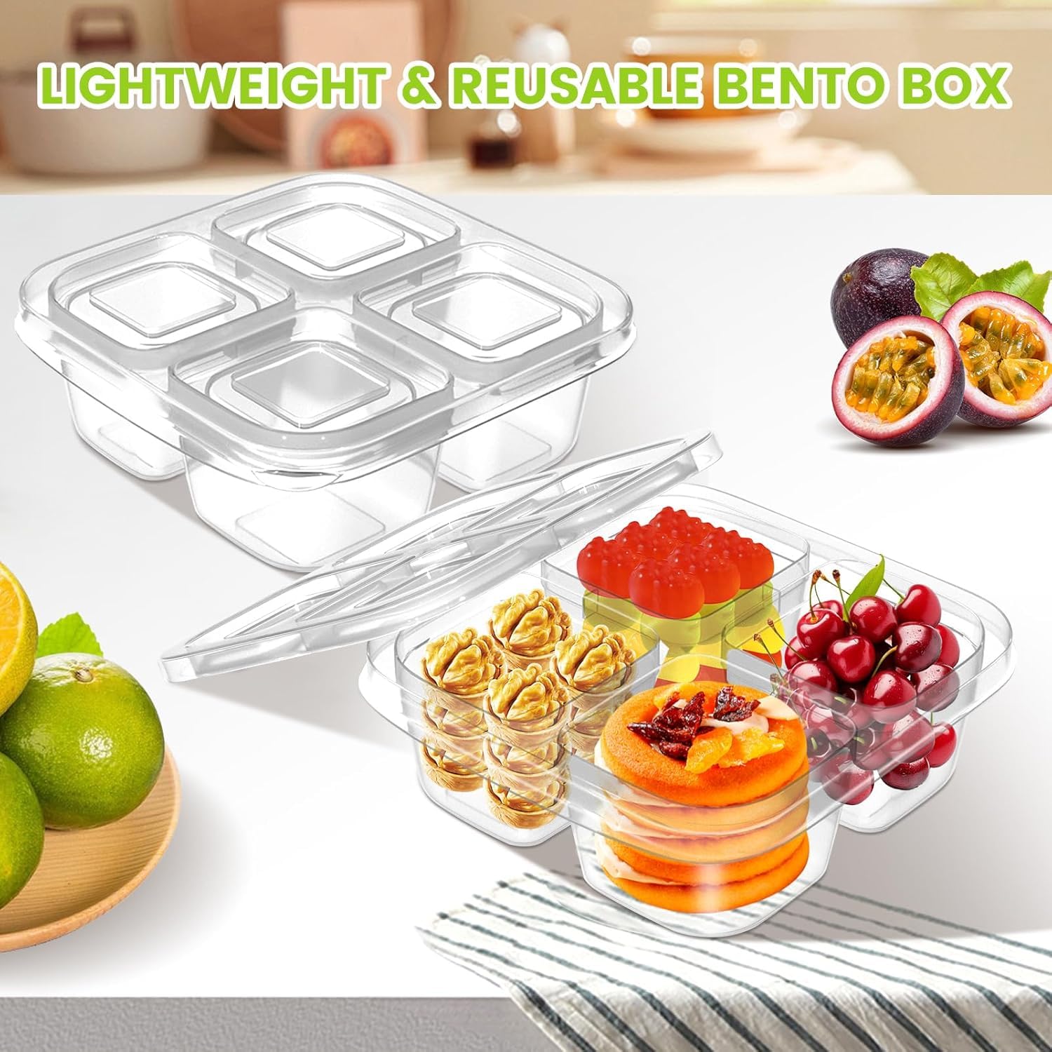 LATERN 25 Pezzi Scatola Per Snack Bento, 16CM X 16CM Contenitori Per Conservazione Alimenti Impilabili A 4 Scomparti 653102