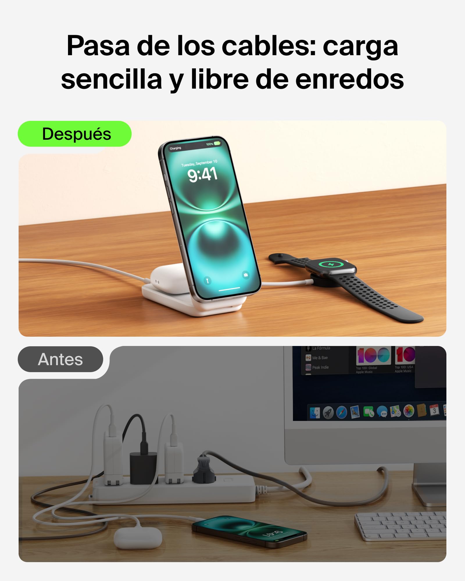 Belkin UltraCharge Cargador Inalámbrico Qi2, 2 en 1 Cargador Magnético Compatible con MagSafe con Puerto USB-C, 25W para iPhone 17, iPhone Air, AirPods, Pixelsnap con Adaptador de 45W - Blanco