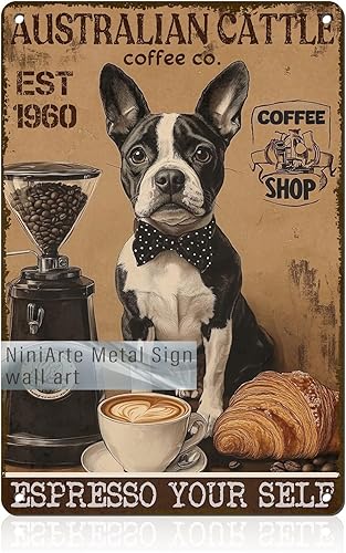 Miniatura 19 de Letrero de metal de café fresco, arte de pared retro para el hogar, cocina, cafetería, oficina, decoración de 8 x 12 pulgadas Café4,Café6,Perro