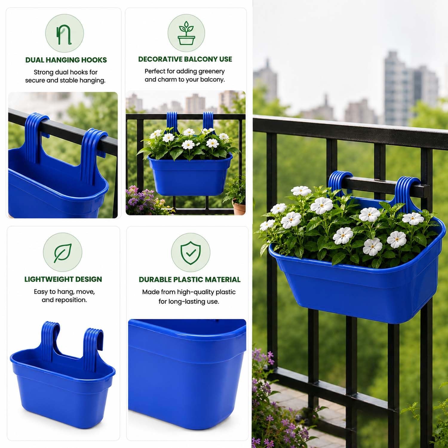 Go Hooked Railing Planters - 3 Hanging Flower Pots -3 Go Hooked Railing Planters - 3 Hanging Flower Pots -3
