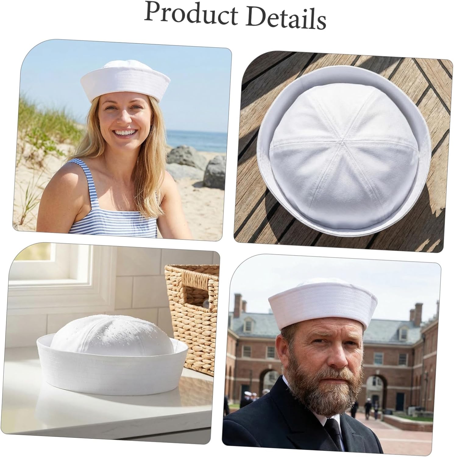 Sailor Hats Classic Nautical Captain Hat for Adults 5 Pcs White with Structured Shape, Comfortable Polyester Material, for Halloween Costume and Themed Social Events