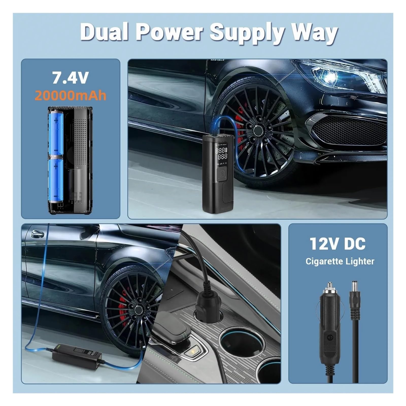 Pompka Do Opon 60L/min Przenośna Pompa Powietrza 20000mAh Kompresor Do Opon Samochodowych 12V Przenośna Sprężarka Powietrza Sprężarka Powietrza Wtryskiwacz Powietrza Inflator Opon