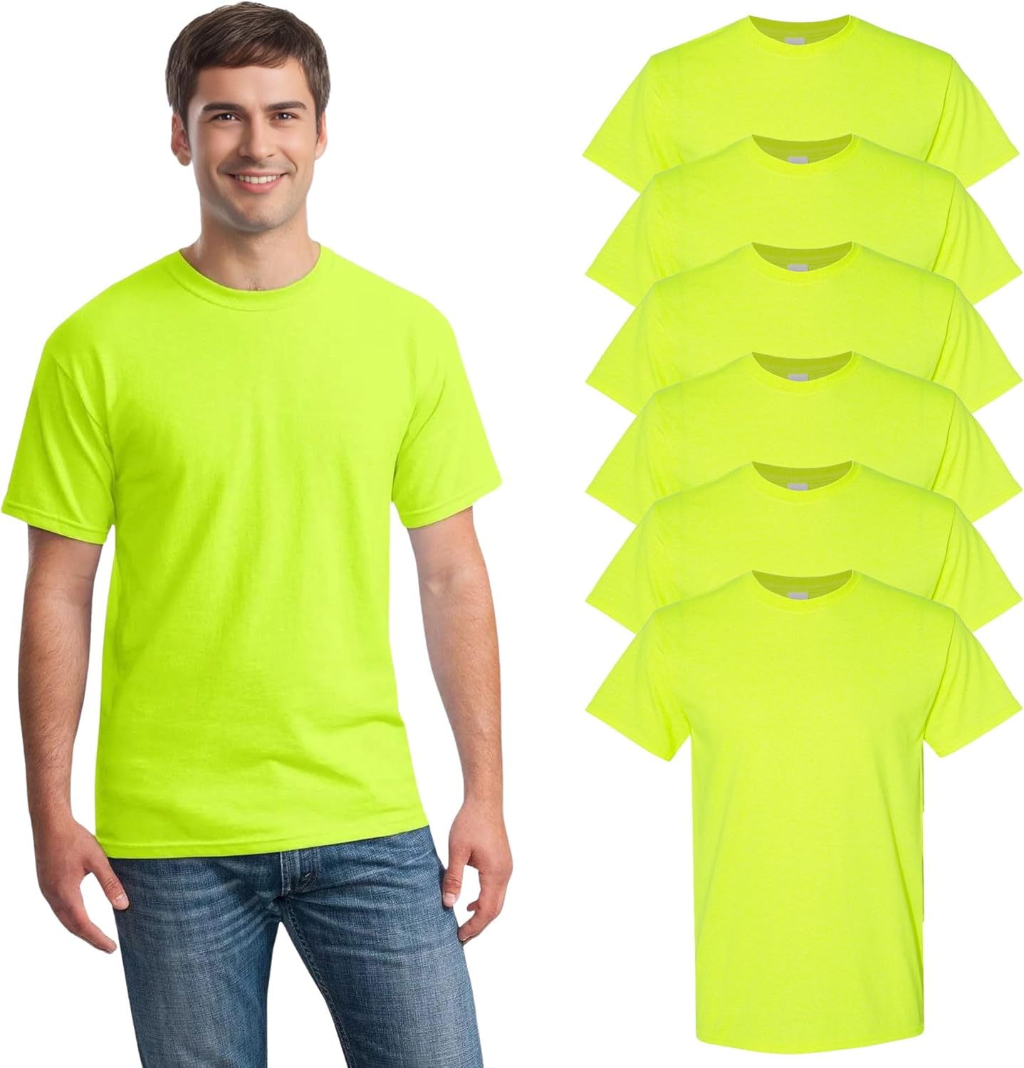 Multi Pack Hi Visibility Safety Short Sleeve T-Shirt, 50% Cotton, 50% Polyester Safety Tees, Safety Green/Orange