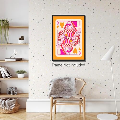 Miniatura 4 de JCFOAS Lienzo moderno retro con diseño de reina de corazones, arte de pared en lienzo rosa y naranja, decoración de habitación, estética, hippie,