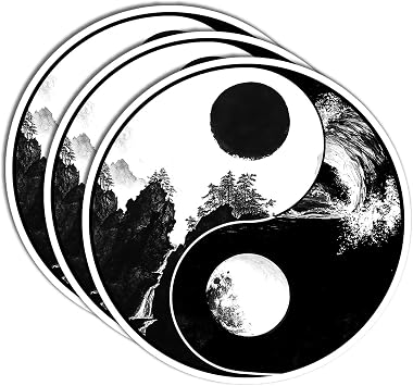 3PCS Yin Yang Sticker Pack Vinyl Yin Yang Decal for Car, Laptop, Phone, Helmet, Scrapbooking, Journals & Crafts Multiple Sizes White Ying Yang Stickers for DIY, Decor, Arts, and Daily Use