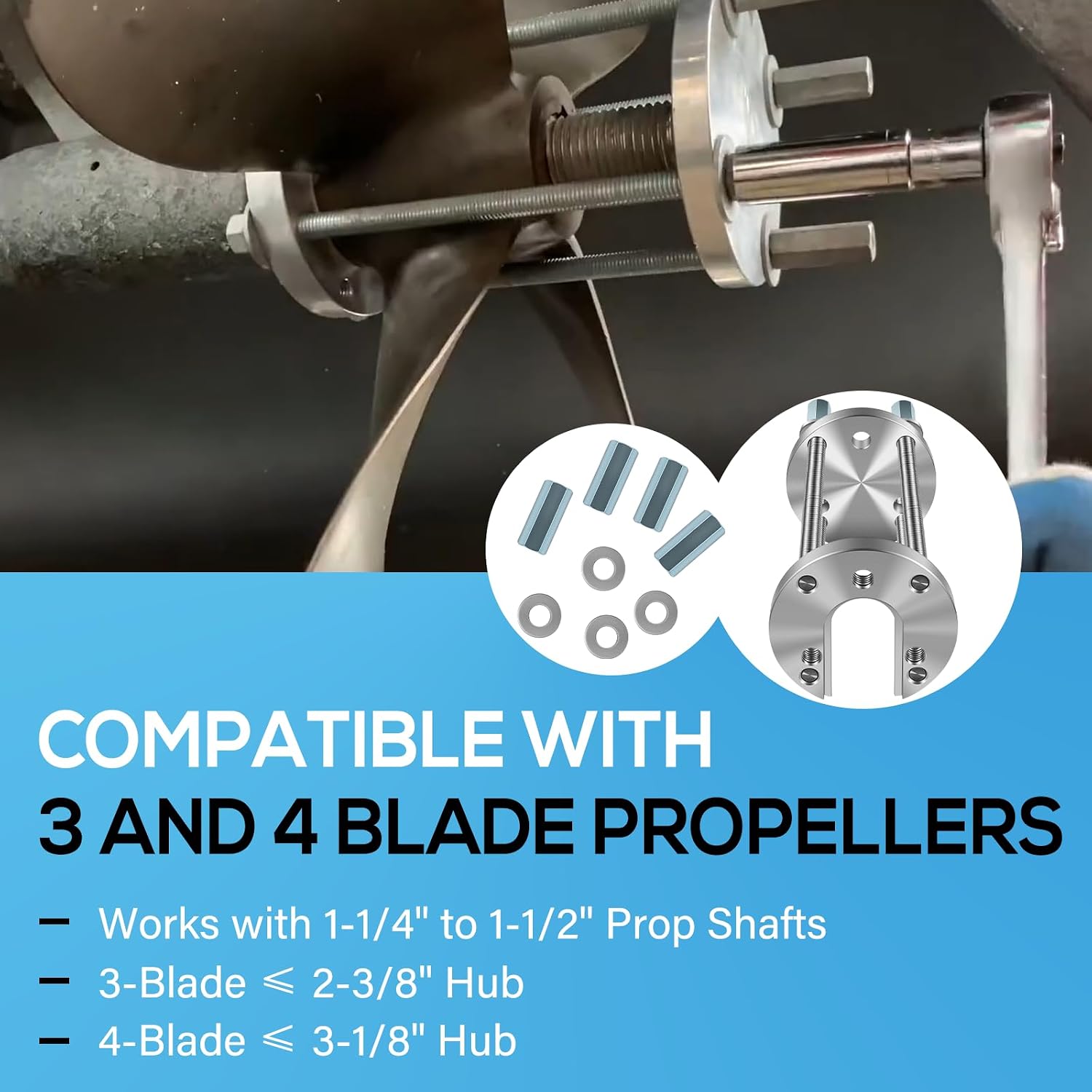 Bonbo K-812 Boat Prop Puller for 3 & 4 Blade, Heavy-Duty Boat Propeller Removal Tool, Marine Prop Puller Kit, Fits for 1-1/4" to 1-1/2" Prop Shafts