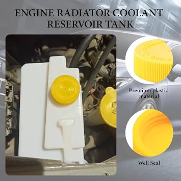 2PCS Engine Coolant Reservoir Tank with Yellow Radiator Cap Replacement for OEM 21712 79900 Coolant Overflow Expansion Bottle Engine Radiator Cooling System Tank Universal Coolant Reservoir