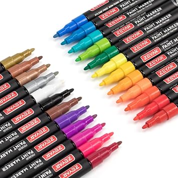 ZEYAR Oil-Based Paint Markers, Fine Point 24 Colors, AP Certified, Works on Rock painting, Wood, Glass, Metal, Ceramic and more 24 Colors Fine Point