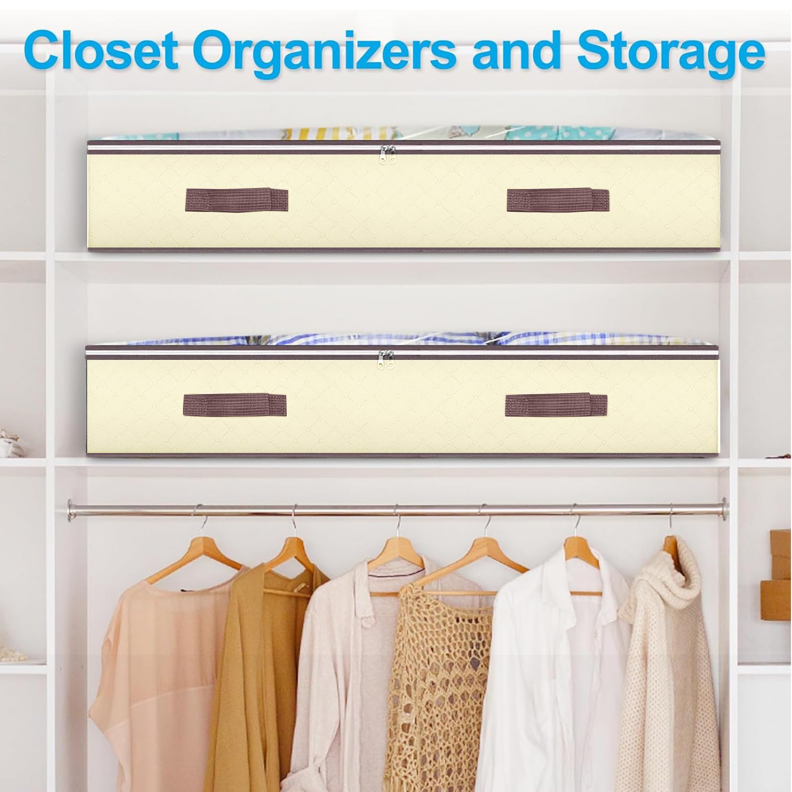 HMJGDZG 90 l Unterbett-Aufbewahrungsbehälter, Schrank-Organizer und Aufbewahrungsbehälter, Faltbare Unterbett-Aufbewahrungstaschen für Decken, Kleidung, Bettdecken, Pullover, Kissen, Leinenlaken,