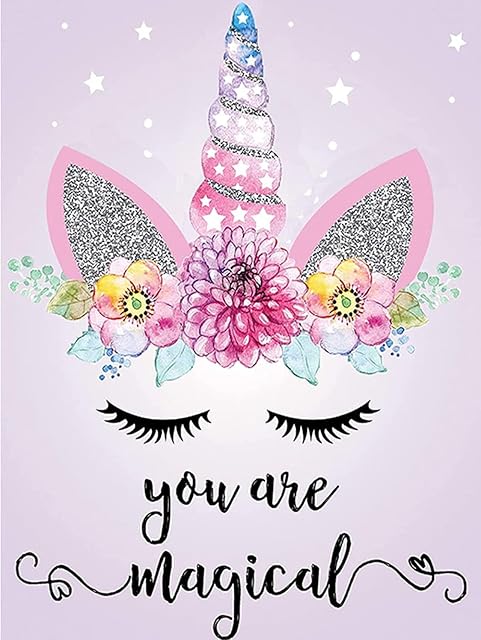 5D DIY Diamond Art Painting Kits Full Drill, Rhinestones Crystal Embroidery Cross Stitch Painting Pictures by Numbers for Adults Kids Gifts Home Wall Decor - Unicorn