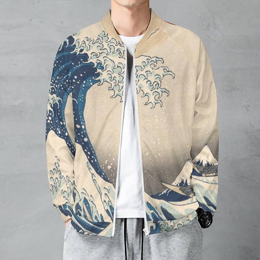 Amazon.co.jp: ジャケット メンズ 長袖 浮世絵 葛飾北斎 神奈川