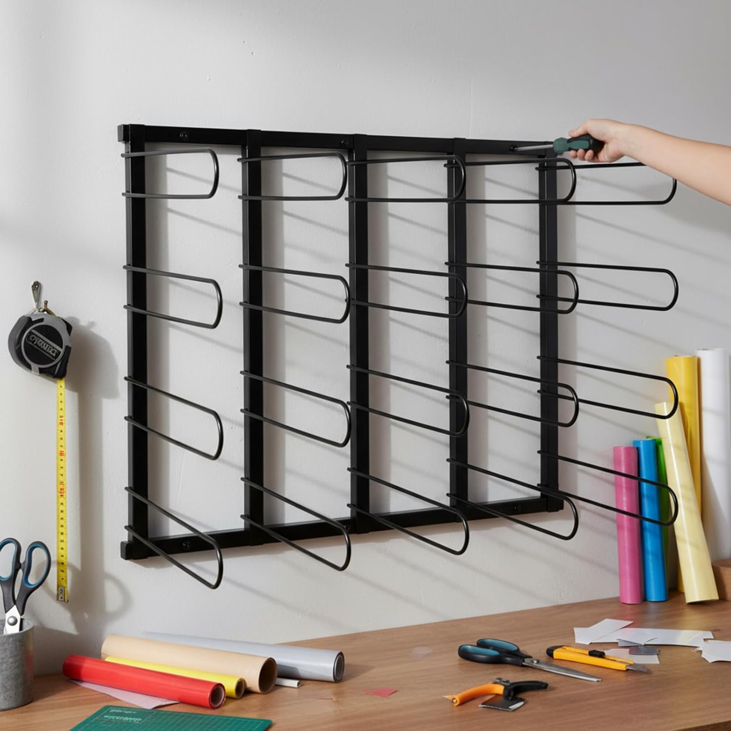 20 Rolls Vinyl Roll Holder Wall Mount 16 x 32 x 26 Inches Vinyl Storage Rack for Home Office Kraft Car Wrap Material Transfer Paper Tape Wallpaper Window Film Garage Workshop