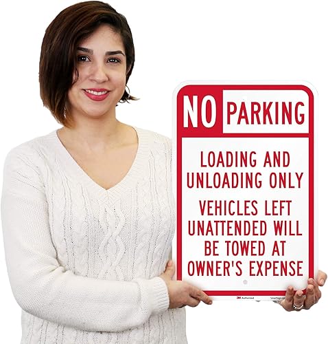 Miniatura 3 de Letrero de SmartSign con texto en inglés "No Parking - Carga y descarga solamente, vehículos desatendidos remolcados" de aluminio reflectante de