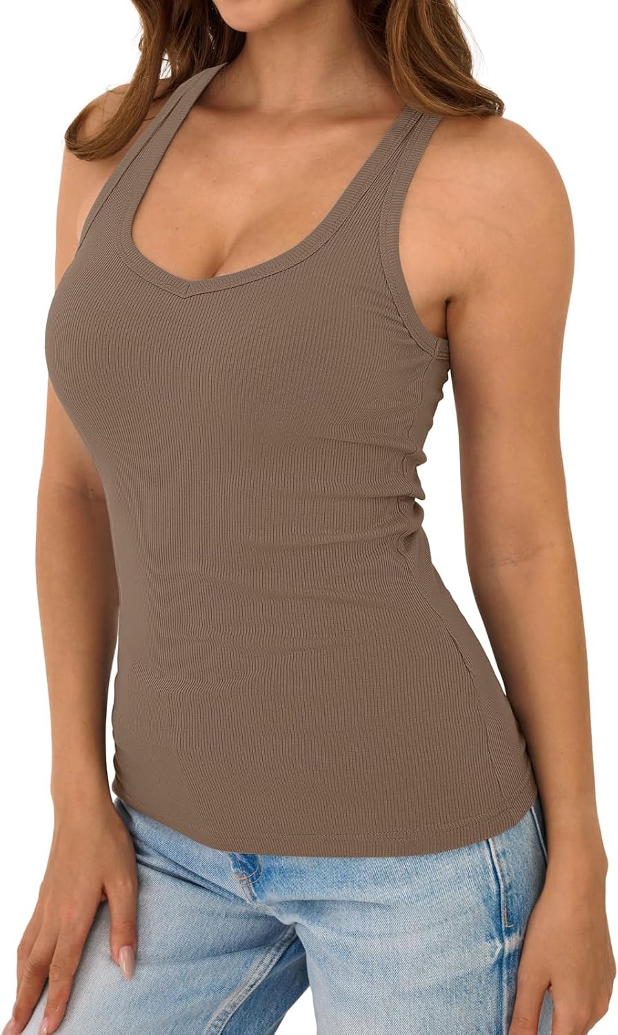 Womens Sleeveless Tank Top Form Fitting Spaghetti Strap V Neck Ribbed Knit Basic Cami Layering Shirts - Image 4