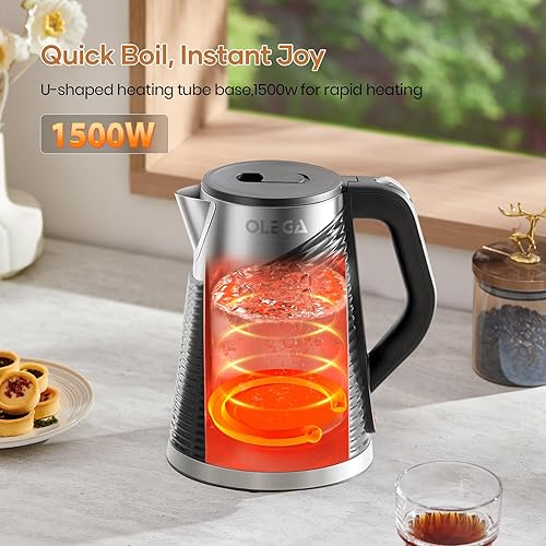 Miniatura 2 de OLEGA Hervidor Eléctrico – Hervidor de té eléctrico de 1500W, hervidor eléctrico con interior de acero inoxidable de 1.8L para agua hirviendo, Negro