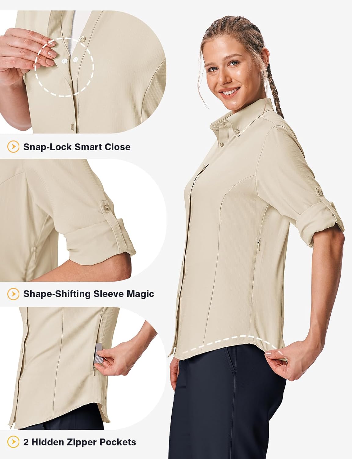TBMPOY Women's UPF 50 Fishing Safari Hiking Sun Shirt Uv Protection Button Down Long Sleeve Camp Outdoor Travel Clothes