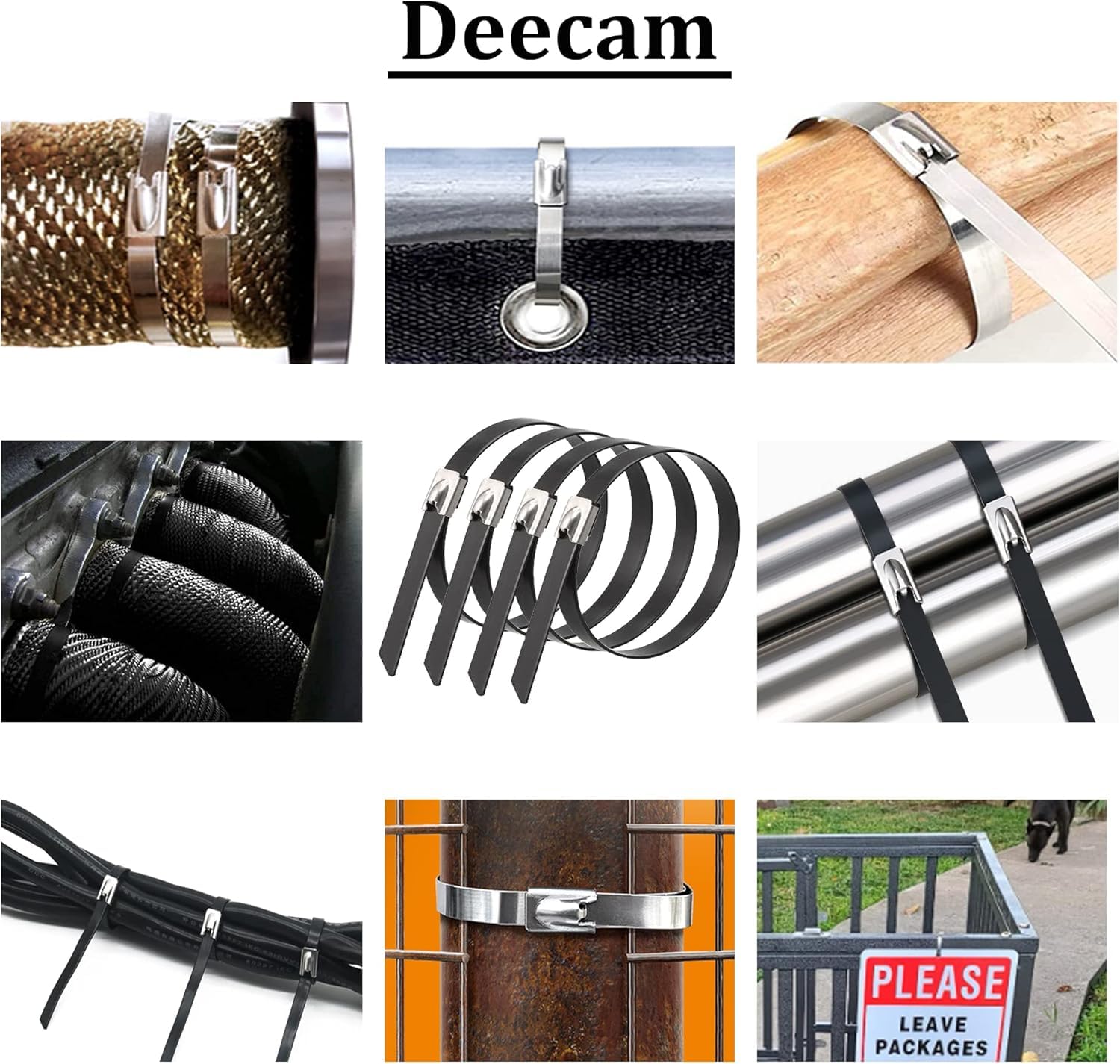 Black Stainless Steel Cable Ties, Deecam 50 Pcs 4.6×300mm Metal Cable Tie, 304 Stainless Zip Ties with Steel Ball Stopper - Image 4