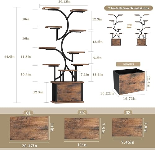 Miniatura 8 de Soporte para plantas de interior con luces de crecimiento, estante para plantas de 11 niveles con cajón, soportes de esquina de 65 pulgadas para
