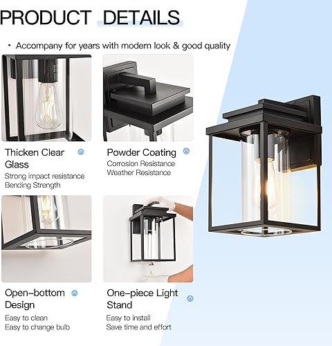 Miniatura 6 de Smeike Faroles de pared para exteriores, accesorios de luz para exteriores negro mate, apliques de pared exteriores modernos con clase clara, luces