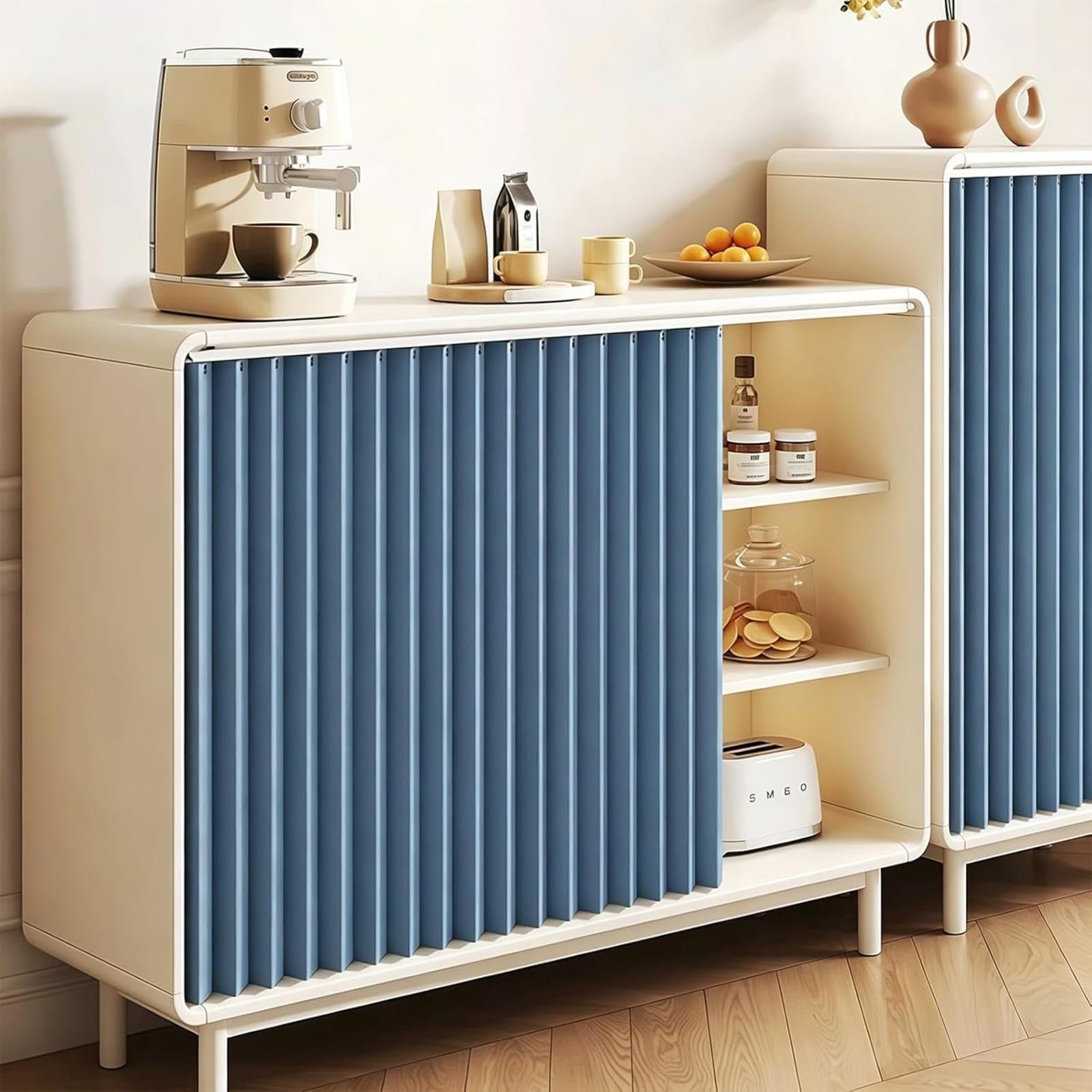 YZBZNG Kitchen Cupboard Curtain,under Sink Curtain for Kitchen with Mute Rail for Shoe Cabinet Under Sink Kitchen Bathroom Open Shelf Storage,Blue-W160cm/H170cm