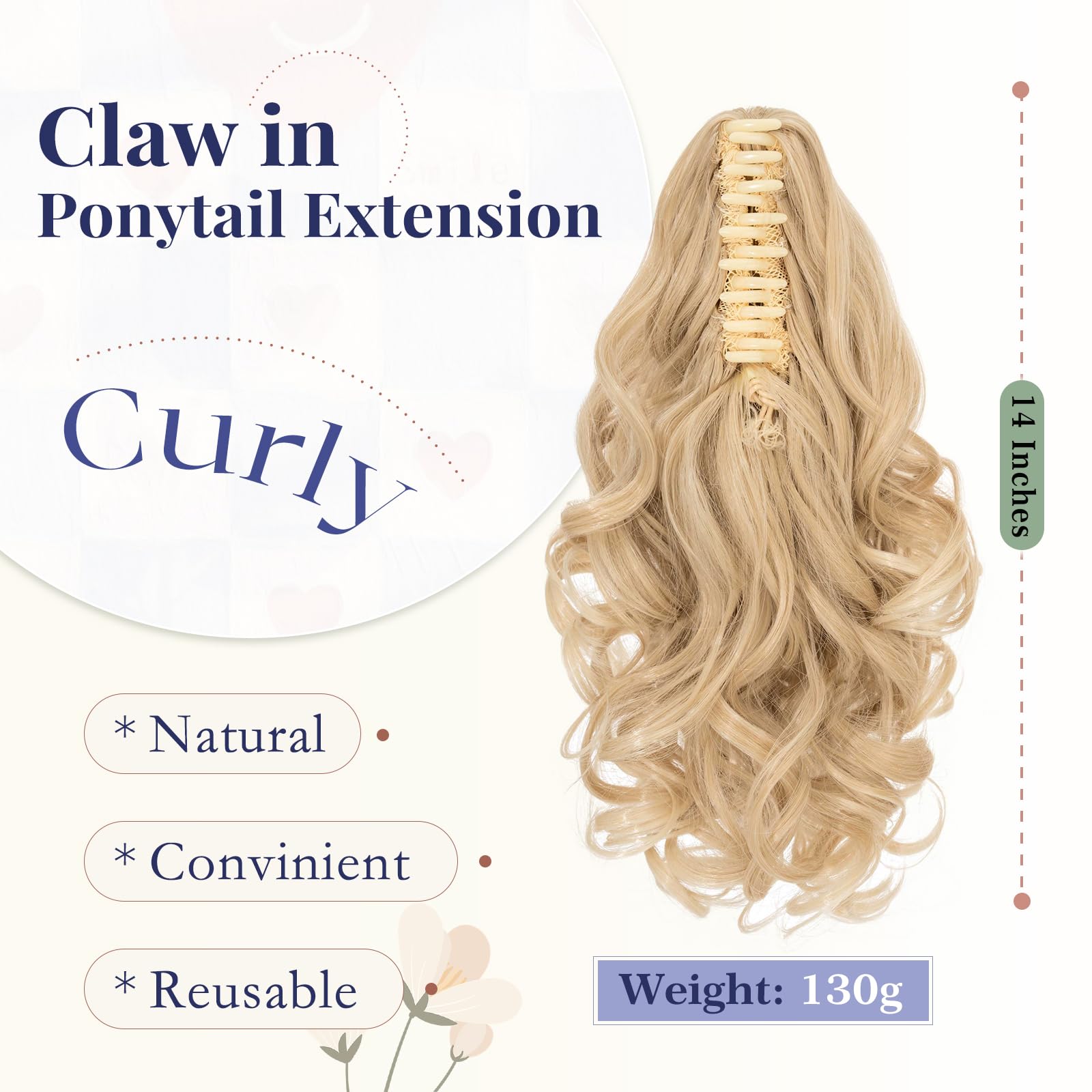 TESS Claw On Ponytail Extension Matte Material 14 Inch/37cm Curly Wavy Clip In Pony tail Synthetic Hairpiece - Image 2