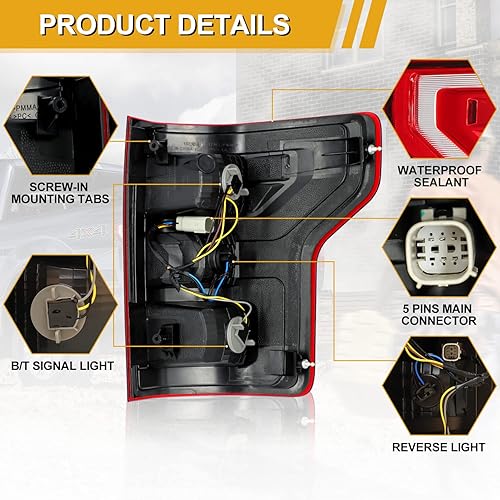 Miniatura 4 de LIDNADY Conjunto de luz trasera compatible con Ford F-150 2018 2019 2020 tipo halógeno, repuesto estilo OE F150 para JL3Z-13405-H, con bombilla y